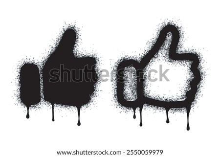 Spray Painted Graffiti Thumbs up icon Sprayed isolated. graffiti Like symbol with over spray in black over white. Vector illustration.