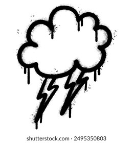 Spray Painted Graffiti Thunder Strom icon Sprayed isolated with a white background. graffiti Thunder Strom icon with over spray in black over white