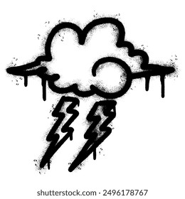 Icono pintado de la tormenta del trueno del graffiti rociado aislado con un fondo blanco Icono pintado de la tormenta del trueno con el aerosol en negro sobre blanco