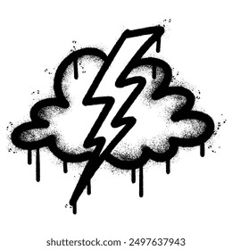Spray Painted Graffiti Thunder Strom icon Sprayed isolated with a white background. graffiti Thunder Strom icon with over spray in black over white