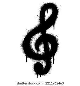 Spray Painted Graffiti treble clef icon Sprayed isolated with a white background. graffiti treble clef symbol with over spray in black over white. Vector illustration.