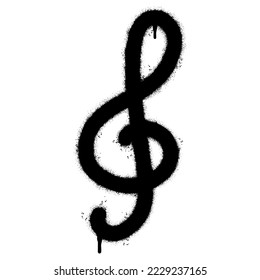 Spray Painted Graffiti treble clef icon Sprayed isolated with a white background. graffiti treble clef symbol with over spray in black over white. Vector illustration.