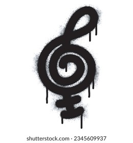 Spray Painted Graffiti treble clef icon Sprayed isolated with a white background. graffiti treble clef symbol with over spray in black over white. Vector illustration.