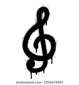 Spray Painted Graffiti treble clef icon Sprayed isolated with a white background. graffiti treble clef symbol with over spray in black over white.