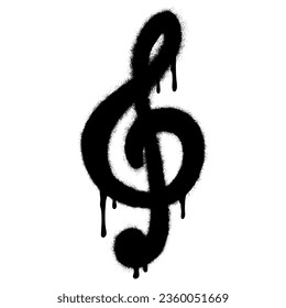 Spray Painted Graffiti treble clef icon Sprayed isolated with a white background. graffiti treble clef symbol with over spray in black over white.