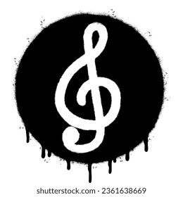 Spray Painted Graffiti treble clef icon Sprayed isolated with a white background. graffiti treble clef symbol with over spray in black over white.