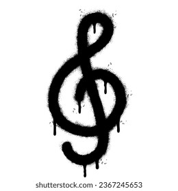 Spray Painted Graffiti treble clef icon Sprayed isolated with a white background. graffiti treble clef symbol with over spray in black over white.