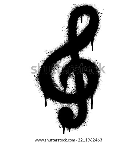Spray Painted Graffiti treble clef icon Sprayed isolated with a white background. graffiti treble clef symbol with over spray in black over white. Vector illustration.