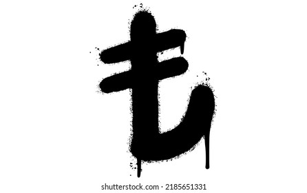 Spray Painted Graffiti Turkish lira sign Sprayed isolated with a white background. graffiti Currency icon with over spray in black over white. Vector illustration.