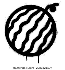 Spray Painted Graffiti Watermelon fruit slice Sprayed isolated with a white background. graffiti Watermelon icon with over spray in black over white.