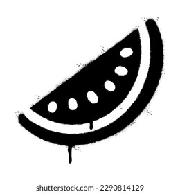 Spray Painted Graffiti Watermelon fruit slice Sprayed isolated with a white background. graffiti Watermelon icon with over spray in black over white.