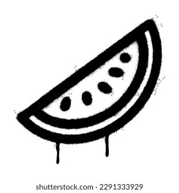 Spray Painted Graffiti Watermelon fruit slice Sprayed isolated with a white background. graffiti Watermelon icon with over spray in black over white.