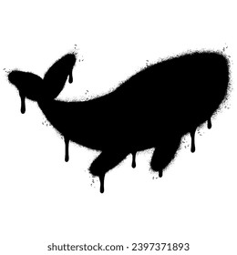 Spray Painted Graffiti whale icon Sprayed isolated with a white background. graffiti whale symbol with over spray in black over white. Vector illustration.