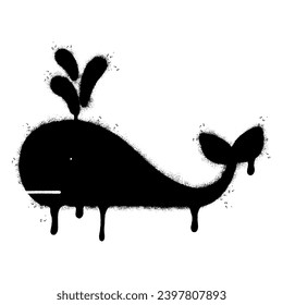 Spray Painted Graffiti whale icon Sprayed isolated with a white background. graffiti whale symbol with over spray in black over white. Vector illustration.
