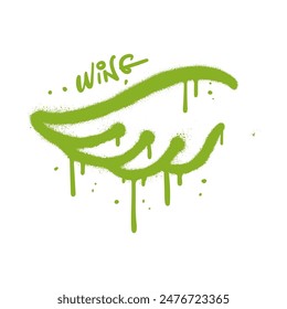 Spray Painted Graffiti wing. Sprayed grunge element isolated. Urban graffiti wing with over spray in green over white. Vector textured illustration.