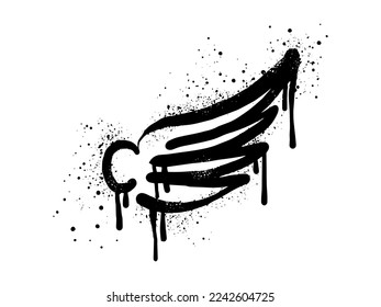 Spray painted graffiti wings icon in black over white. Wings drip symbol. isolated on white background. vector illustration