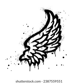 Spray painted graffiti wings icon in black over white. Wings drip symbol. isolated on white background. vector illustration