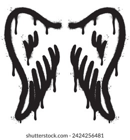 Spray Painted Graffiti wings Sprayed isolated with a white background. graffiti wings with over spray in black over white. Vector illustration.