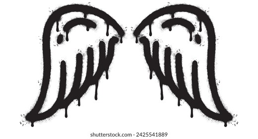 Spray Painted Graffiti wings Sprayed isolated with a white background. graffiti wings with over spray in black over white. Vector illustration.