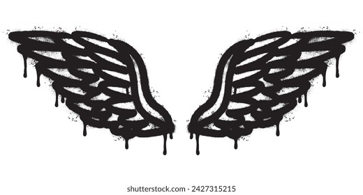 Spray Painted Graffiti wings Sprayed isolated with a white background. graffiti wings with over spray in black over white. Vector illustration.