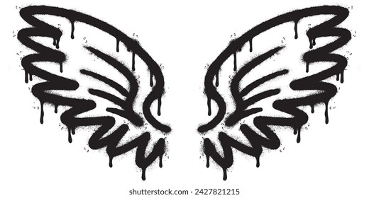 Spray Painted Graffiti wings Sprayed isolated with a white background. graffiti wings with over spray in black over white. Vector illustration.