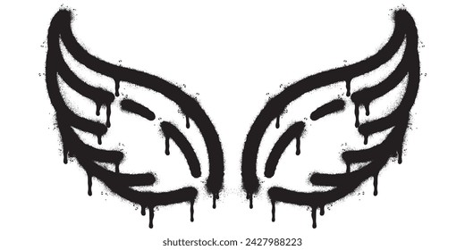 Spray Painted Graffiti wings Sprayed isolated with a white background. graffiti wings with over spray in black over white. Vector illustration.