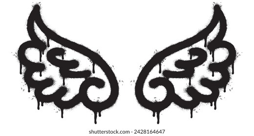 Spray Painted Graffiti wings Sprayed isolated with a white background. graffiti wings with over spray in black over white. Vector illustration.