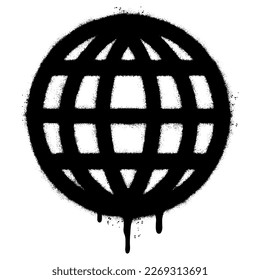 Spray Painted Graffiti World planet icon Sprayed isolated with a white background. graffiti globes of Earth with over spray in black over white.