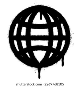 Spray Painted Graffiti World planet icon Sprayed isolated with a white background. graffiti globes of Earth with over spray in black over white.