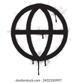 Spray Painted Graffiti World planet icon Sprayed isolated with a white background. graffiti globes of Earth with over spray in black over white.