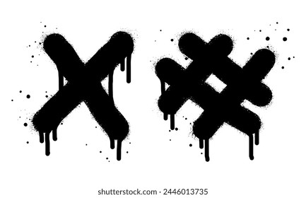 Spray painted graffiti X cross, hashtag design element drip symbol. isolated on white background. vector illustration