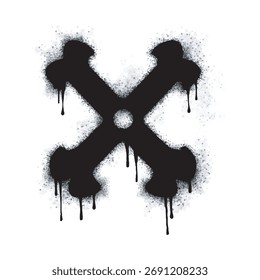 Spray Painted Graffiti x Sprayed isolated with a white background. graffiti font x with over spray in black over white. Vector illustration.