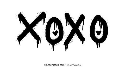 Spray painted graffiti Xoxo word in black over white. Drops of sprayed Xoxo words.  isolated on white background. vector illustration