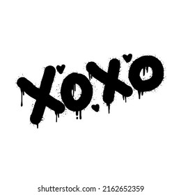 Spray painted graffiti Xoxo word in black over white. Drops of sprayed Xoxo words.  isolated on white background. vector illustration