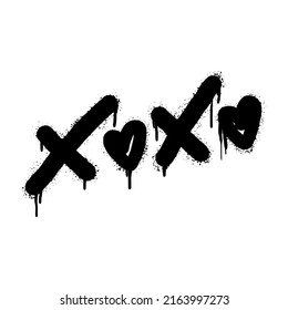 Spray painted graffiti Xoxo word in black over white. Drops of sprayed Xoxo words.  isolated on white background. vector illustration