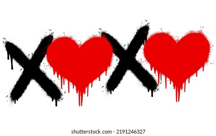 Spray Painted Graffiti xoxo Word Sprayed isolated with a white background. graffiti font xoxo with over spray in black over white. Vector illustration.