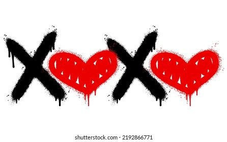 Spray Painted Graffiti xoxo Word Sprayed isolated with a white background. graffiti font xoxo with over spray in black over white. Vector illustration.