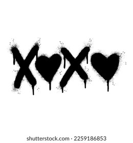 Spray Painted Graffiti xoxo Word Sprayed isolated with a white background. graffiti font xoxo with over spray in black over white.