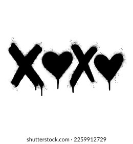 Spray Painted Graffiti xoxo Word Sprayed isolated with a white background. graffiti font xoxo with over spray in black over white.