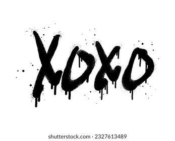 Spray painted graffiti Xoxo word in black over white. Drops of sprayed Xoxo words. isolated on white background. vector illustration