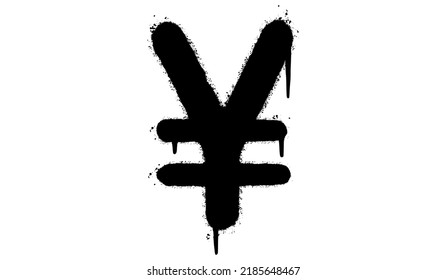 Spray Painted Graffiti yen icon Sprayed isolated with a white background. graffiti Currency icon with over spray in black over white. Vector illustration.