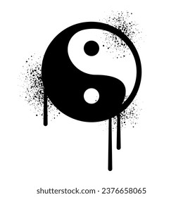 Spray painted graffiti yin yang symbol isolated on white background. Black and White street art style element. Urban style vector illustration