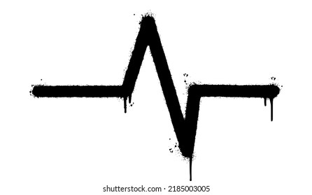 Spray Painted Heart beat monitor pulse line art Sprayed isolated with a white background. graffiti Heart beat monitor pulse line art with over spray in black over white. Vector illustration.