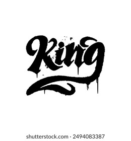 Spray painted KING Graffiti text isolated on white background.