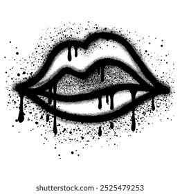 Spray Painted Mouth Graffiti, einzeln auf weißem Hintergrund.