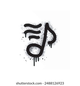Marcas musicales pintadas en aerosol negras sobre blanco. Nota musical Mediano símbolo. aislado sobre fondo blanco. Ilustración vectorial