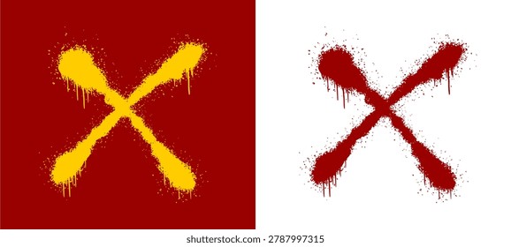 spray painted red cross splatter lines on brown background for alternative youth culture streetwear clothing brand apparel merchandise clip art.