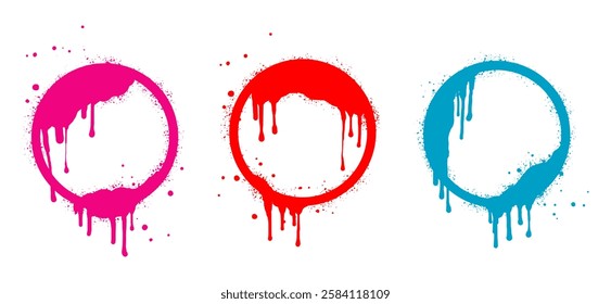 Spray painted rounds frames for text. stencils border. isolated on white background. vector illustration