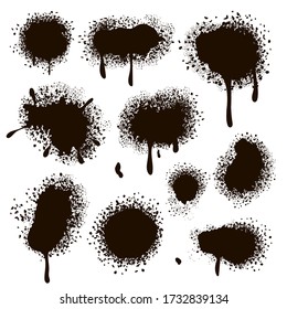 Spray painted texture. Graffiti circle spray dots . Paint splatte drips and sprayed paints. Isolated vector symbols set.