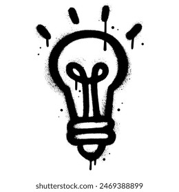 Spray painted urban graffiti bulb icon. Symbol of idea, creativity drip symbol. Sprayed Lamp isolated on white background. Textured hand drawn vector illustration